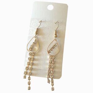 Rhinestone Drop Earrings Gold Tone Teardrop Dangle Fashion Jewelry